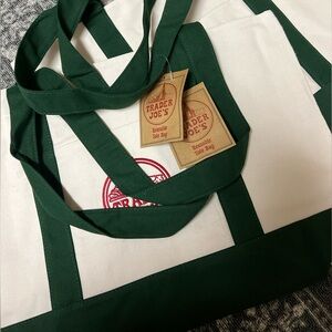 Trader Joe's Green and Cream Tote Bag
